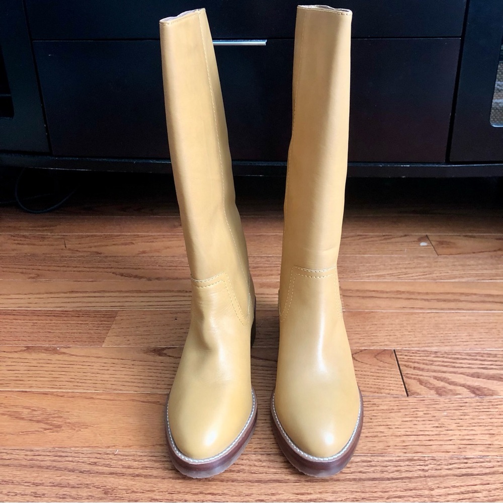 Frye Camryn Tall Pull On Boots light yellow "banana" leather Women’s Size 8 NWT - Picture 4 of 16